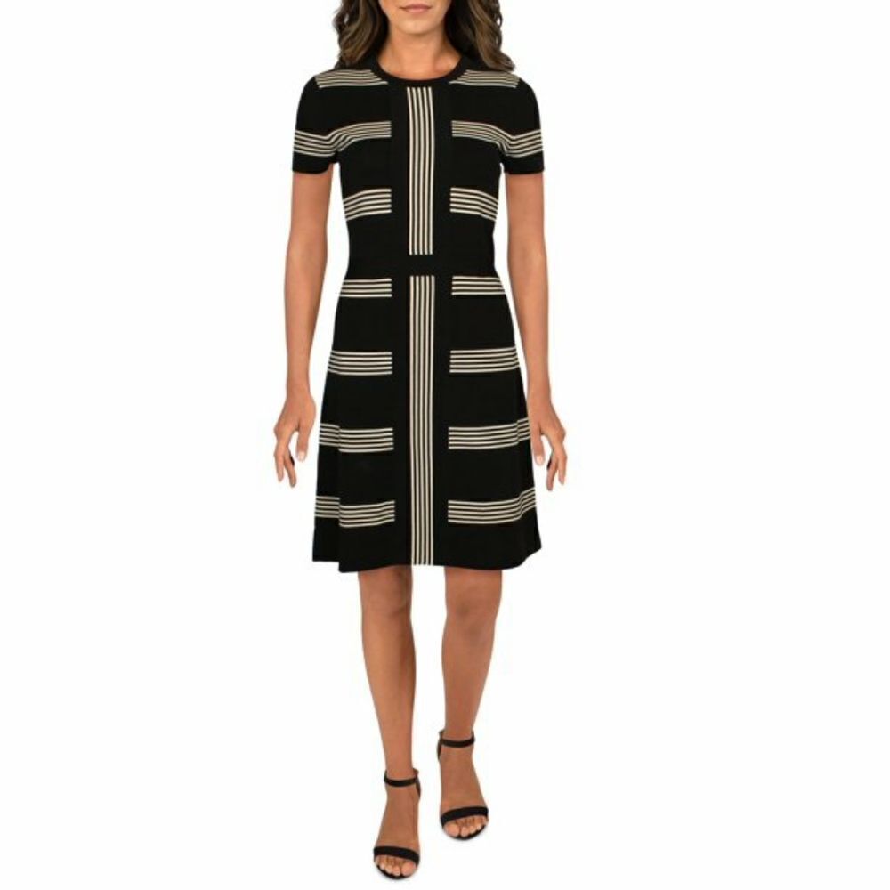 Anne Klein Striped Short Sleeve Midi Dress